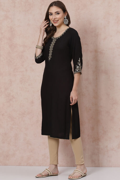 Petrol Blue LIVA Straight Kurta image number 0
